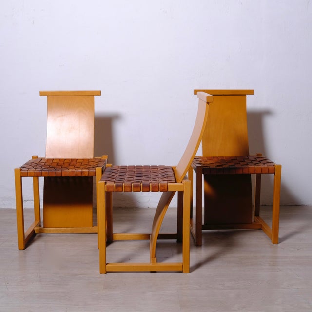 Wood Vintage Chairs in Beech and Leather by Alvar Aalto, 1960s, Set of 3 For Sale - Image 7 of 18