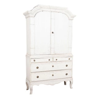 Early 19th Century Swedish Gustavian White Painted Pine Cabinet With Drawers For Sale