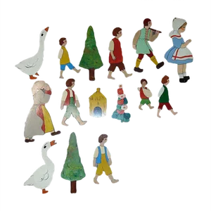 Mid-Century Belgium Wood Figurines, 1950s, Set of 15