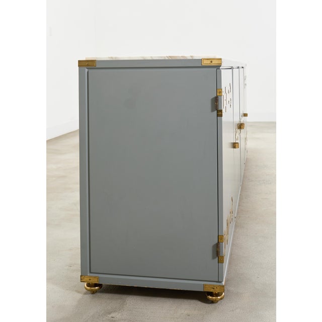 Slate Gray Tommi Parzinger Lacquer Marble Top Sideboard Credenza 10 Ft For Sale - Image 8 of 18