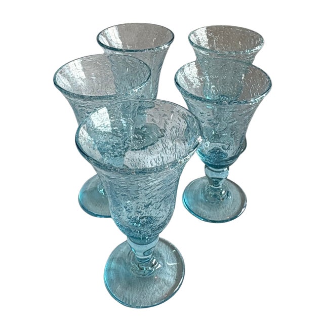 Mid-Century Modern Vintage Blown Glass Decanter and Glassware in Blue Bubble Glass by Biot, 1970s, Set of 11 For Sale - Image 3 of 11