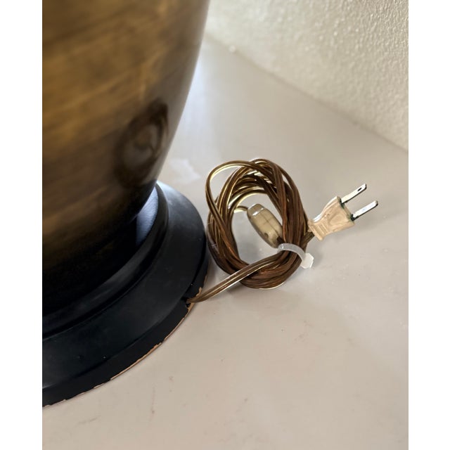 1970's Oversized Gold Brass and Black Wood Lamp With Black Shade in the Style of Ralph Lauren For Sale - Image 12 of 13