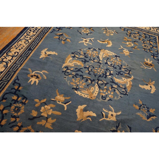 Majestic Blue and Ivory Color With Animalistic and Florid Design Antique Chinese Peking Rug For Sale - Image 9 of 12