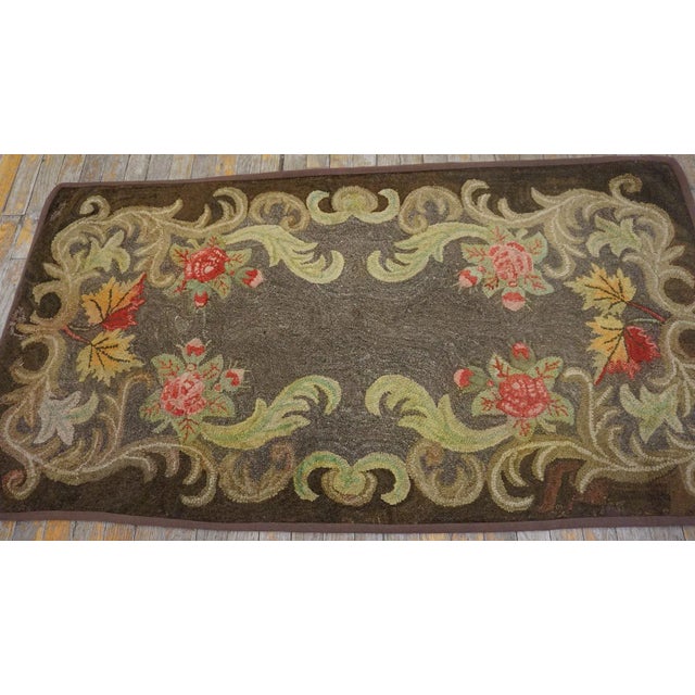 Special Greige Ground Color With Lovely Floral Design Antique American Hooked Rug For Sale - Image 11 of 12