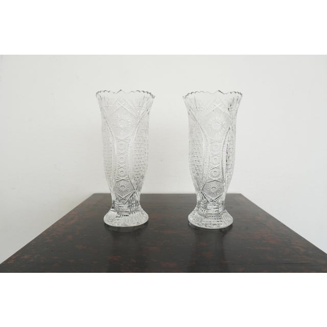 Antique American Brilliant Period Cut Crystal Pedestal Vases (Set of 2) For Sale - Image 13 of 14