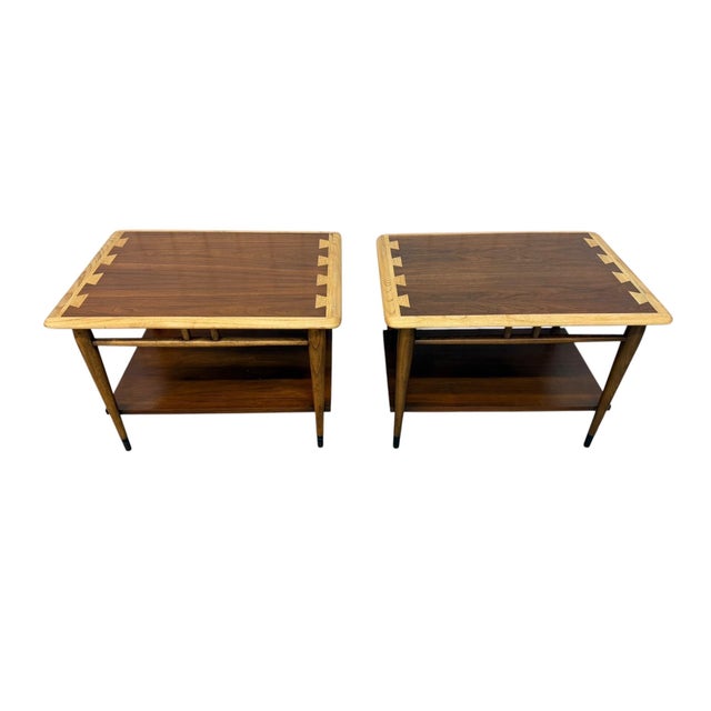 Lane Furniture Mid-Century Modern Lane Acclaim Walnut Side Tables - Set of 2 - Refinished! For Sale - Image 4 of 7