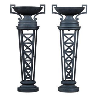 Pair of English Victorian 19th Century Cast Iron Planters with Neoclassical Urns For Sale