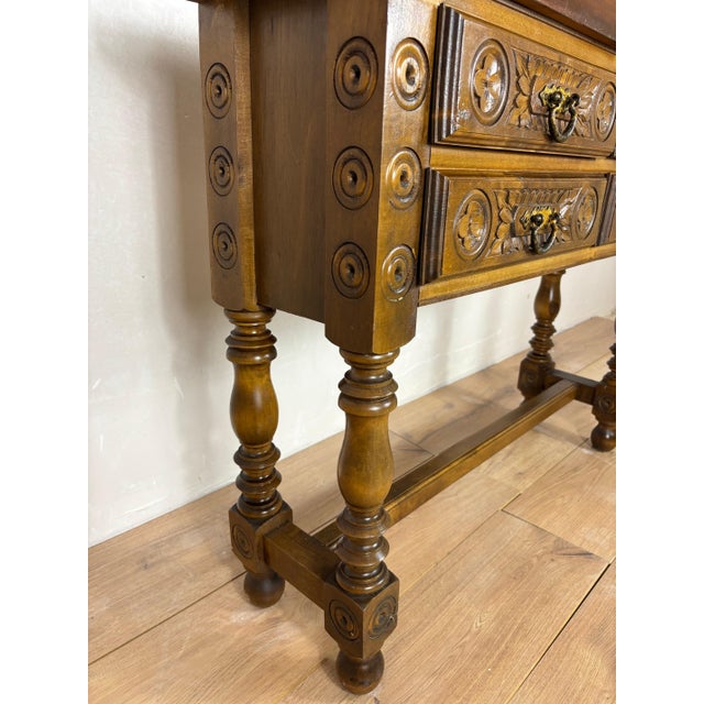 1930s Spanish Renaissance Revival Console Table With Four Carved Drawers For Sale - Image 6 of 9