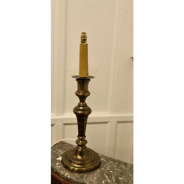 1920s Large French Brass Candleholder Table Lamp, 1920s For Sale - Image 5 of 6
