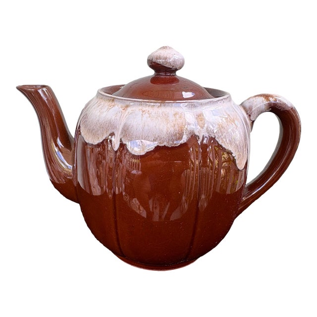 Vintage Japanese Drip Glaze Stoneware Teapot For Sale
