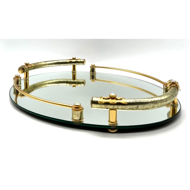 Dimart Milano 24k Gold-Plated Hollywood Regency Mirror Tray, Italy, 1980s Opulent, oval vintage mirror tray from the...