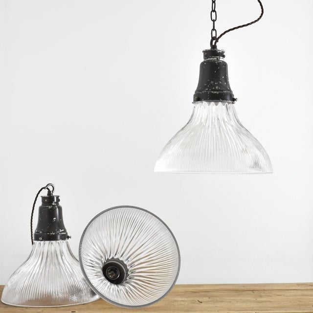 Glass Vintage Reclaimed Glass Pendant Lamp from Holophane, 1950s For Sale - Image 7 of 7