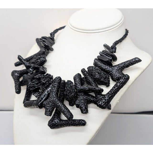 Vintage Signed Ugo Correani Italy Faux-Black Coral Collar Necklace For Sale - Image 4 of 9