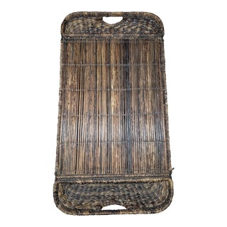 Scorched Bamboo & Woven Hyacinth Serving Tray For Sale