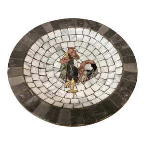 Mid Century Marble Mosaic Stone Plate Rooster Motif Heide Denmark