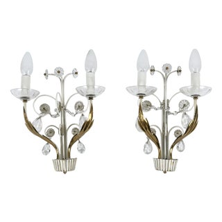 Brass and Glass Sconces from Vereinigte Werkstätten, 1960s, Set of 2 For Sale