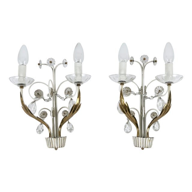 Brass and Glass Sconces from Vereinigte Werkstätten, 1960s, Set of 2 For Sale