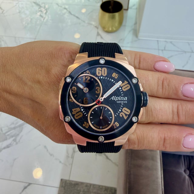 Black Alpina Avalanche Extreme 48mm Al650x5ae24/6 Rose Rubber Manual Wind Watch For Sale - Image 8 of 8