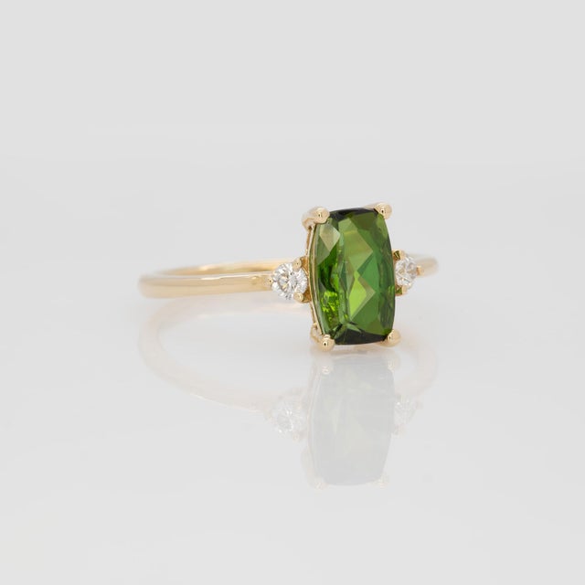 Metal 1.3Ct Chrome Tourmaline Ring With Earth Mined Diamond Accents: Solid 14k Gold, Size 6.75 For Sale - Image 7 of 9