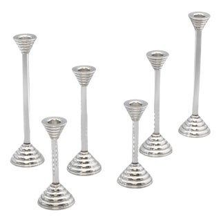 Italian Modernist Sterling Silver Candlesticks by Carlo Masini, 1970, Set of 6 For Sale