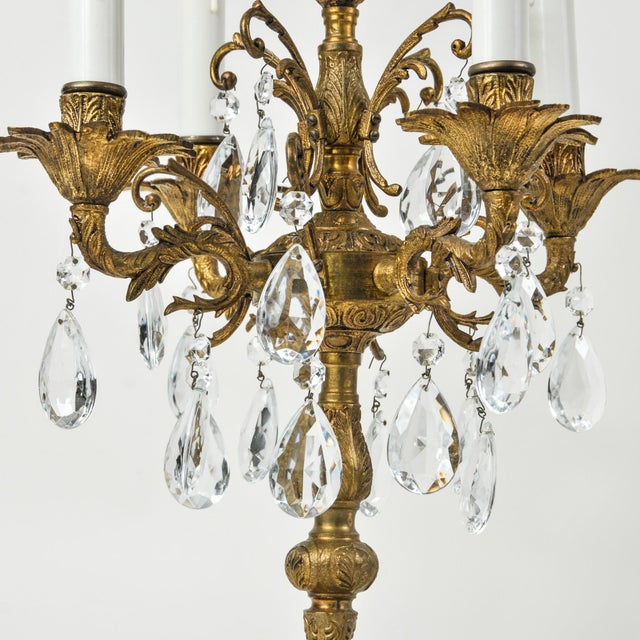 Vintage Brass and Crystal Table Chandelier 5 Arm Candelabra Lamp For Sale - Image 9 of 15