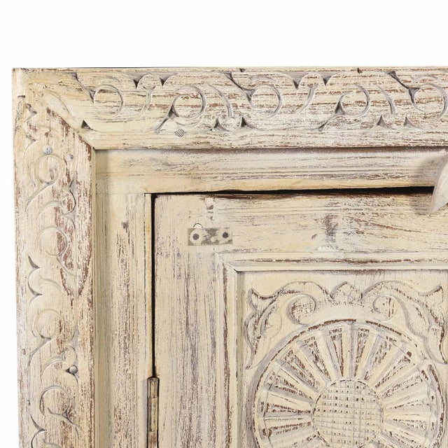 1970s Farmhouse Style Distressed White 2 Door Carved Cabinet For Sale In Houston - Image 6 of 8