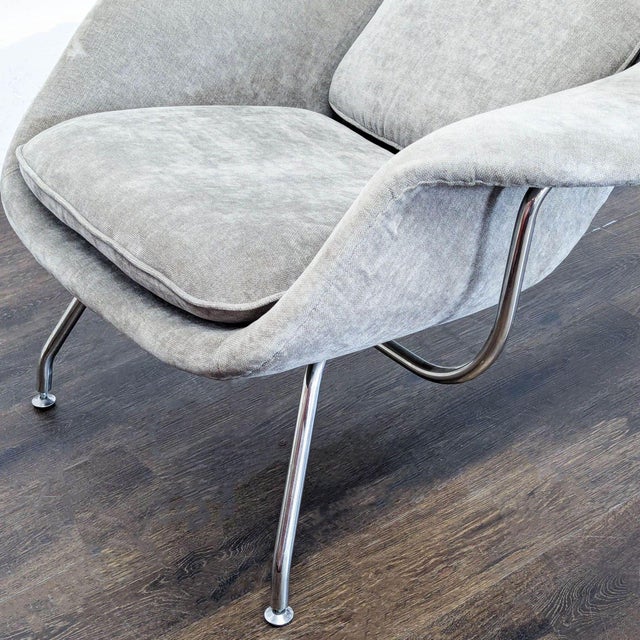 Textile Mid-Century Modern Womb-Style Lounge Chair – Chrome & Gray Upholstery For Sale - Image 7 of 8