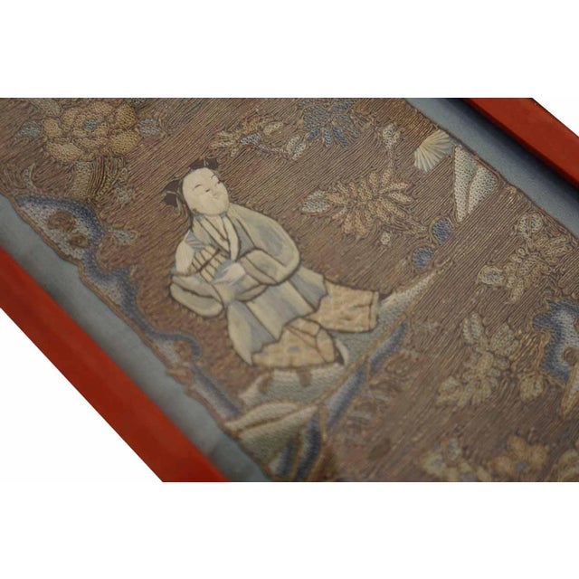 18th Century Splendid Silver Color With Unique Figurative and Florid Design Antique Chinese Textile For Sale - Image 5 of 7