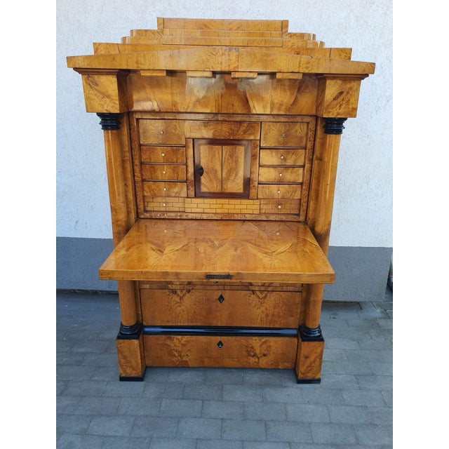 Biedermeier Secretary Desk in Cherrywood with Columns, 1820 For Sale - Image 16 of 18