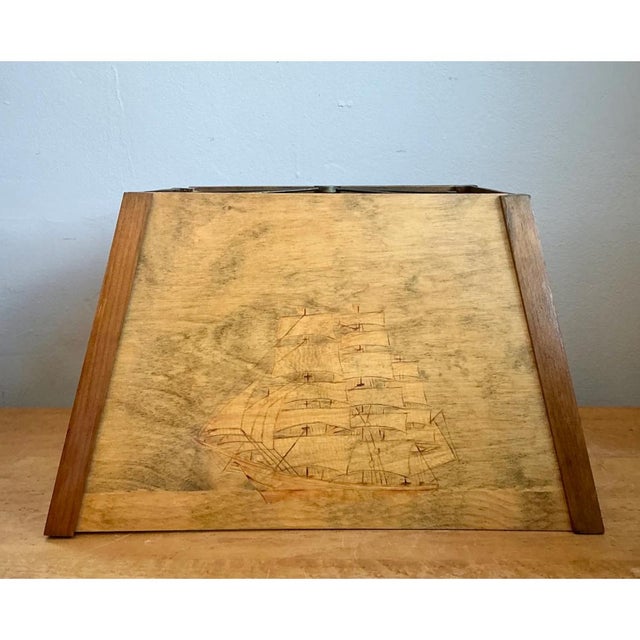 Vintage Wood Lampshade With Ship Carving For Sale - Image 4 of 12
