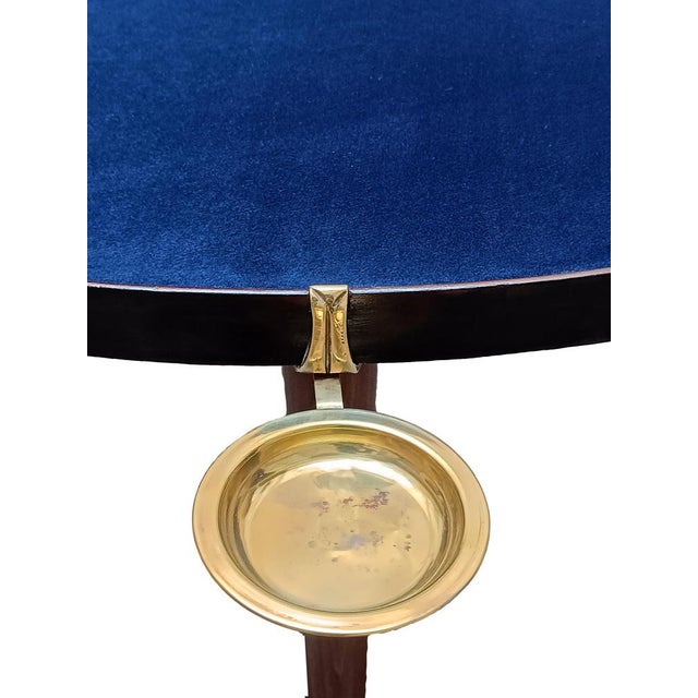 1950s Vintage Round Wooden Game Table with Blue Cloth by Gio Ponti, Italy, 1950s For Sale - Image 5 of 6