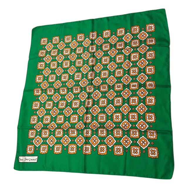 1990s Vintage Fashion Silk Carré Scarf by Yves Saint Laurent For Sale