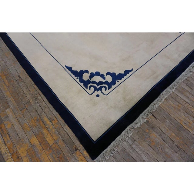 Taupe 1980s Beige Open Field Medallion Antique Chinese Peking Carpet 9'x11' 9" Knotted Wool Rug For Sale - Image 8 of 11