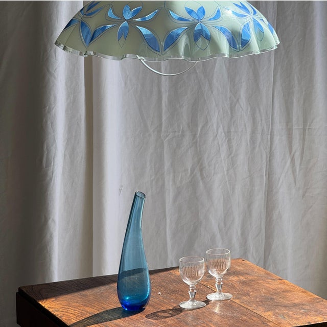 1980s Vintage Pendant Light in White and Blue Glass with Wavy Edge, 1980s For Sale - Image 5 of 18