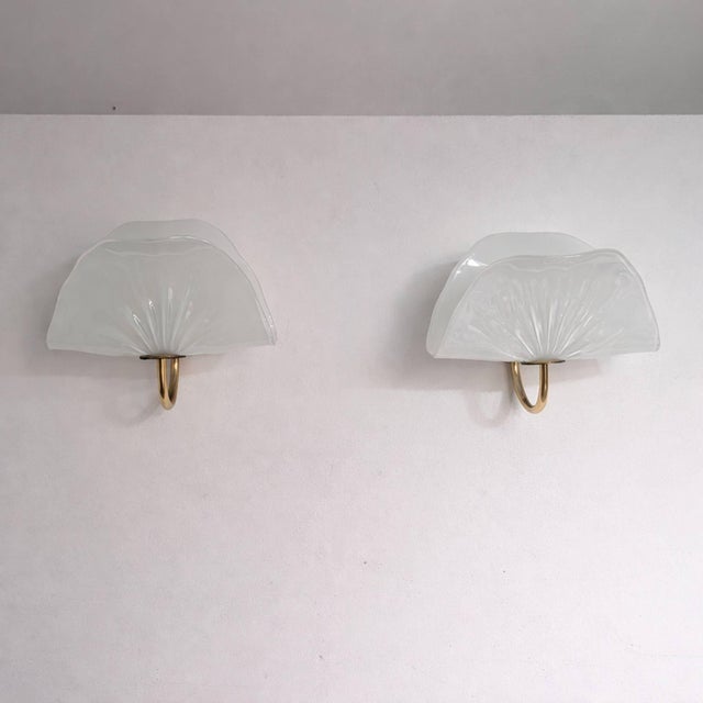 Italian Floral Sconces Murano Glass Wall Lights Brass, 1970s For Sale - Image 11 of 12