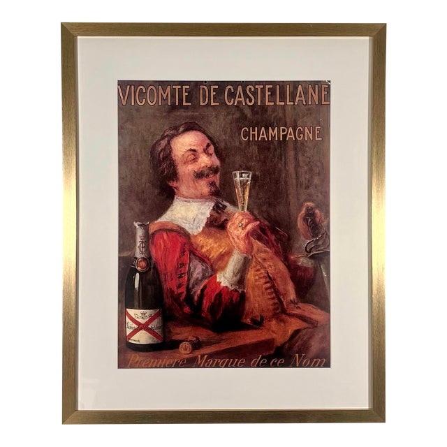 1970s Vintage French Champagne De Castellane Advertisement Framed For Sale
