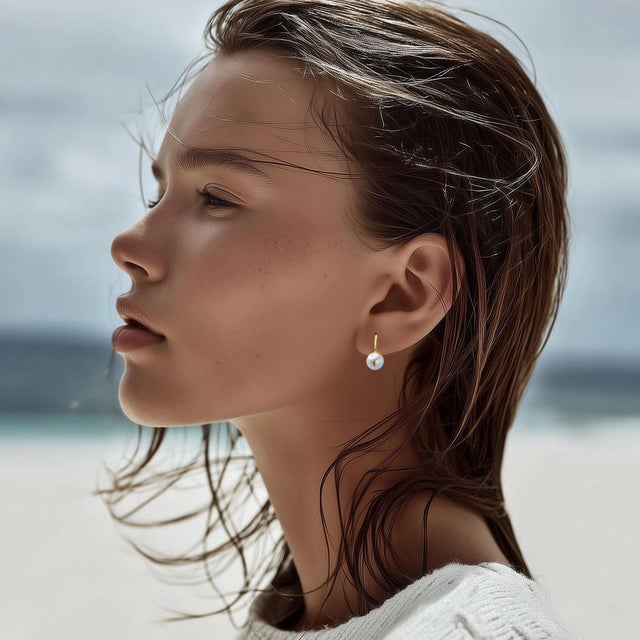 Cat Eye Pearl 18k Gold Hook Earrings, A Pair For Sale - Image 9 of 10