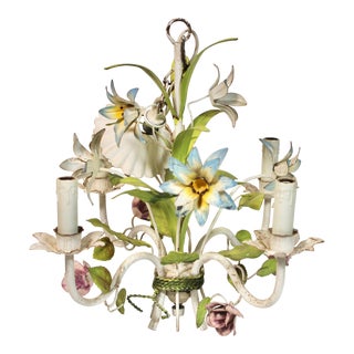 Vintage Italian Tole Flower Chandelier For Sale