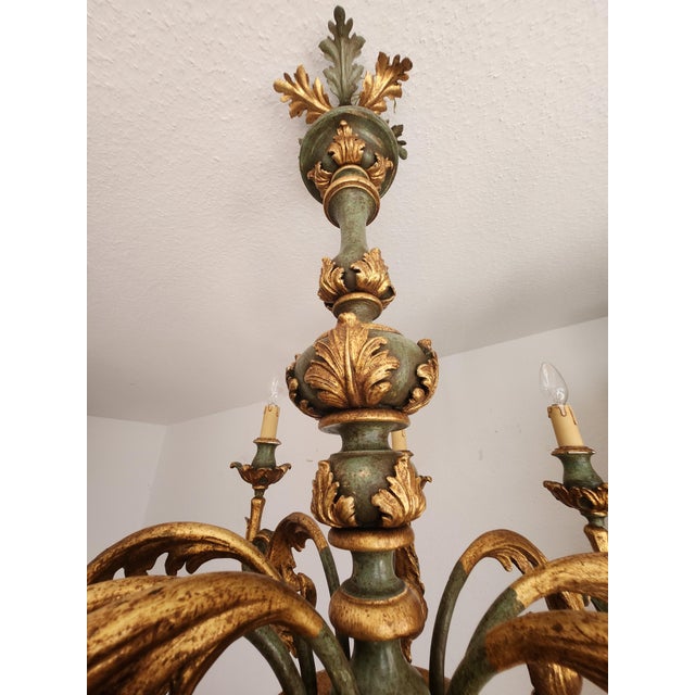 Large Vintage Louis XV Rococo Baroque Florentine Wood Carved Floral Chandelier, 1920s For Sale - Image 16 of 18