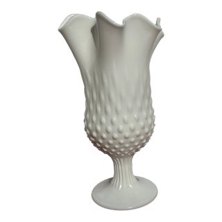 Vintage Fenton Milk Glass Vase Hobnail Handkerchief Swung Vase For Sale