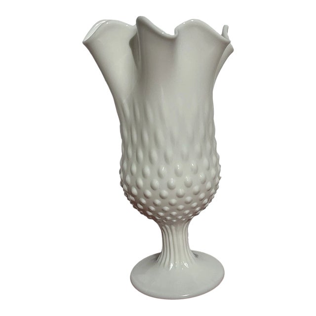 Vintage Fenton Milk Glass Vase Hobnail Handkerchief Swung Vase For Sale