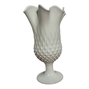 Vintage Fenton Milk Glass Vase Hobnail Handkerchief Swung Vase