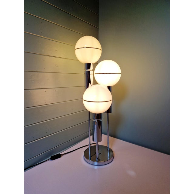 Space Age Floor Lamp in Chromed Metal and White Opaline Glass Globe from Sölken Leuchten, 1970 For Sale - Image 10 of 14