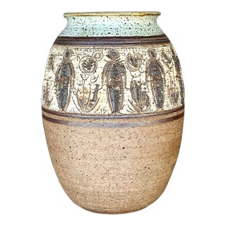 Vintage Boho Original Studio Pottery Figural Vase For Sale