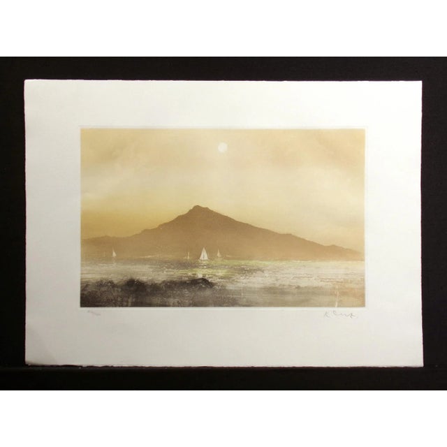 Nautical Kaiko Moti "Promontory" Sailboats Hand Signed Unframed Aquatint Etching For Sale - Image 3 of 5