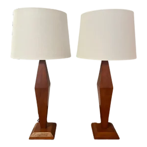 American Art Deco 1940s Wood Table Lamps - A Pair