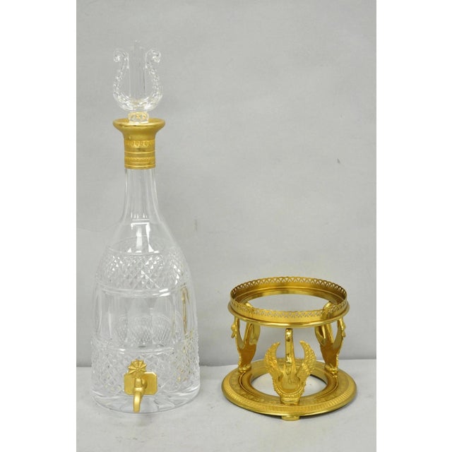 Vintage French Baccarat Style Bronze Swan & Cut Crystal Glass Liquor Decanter For Sale - Image 14 of 18