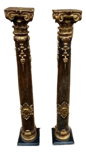 Pair of Antique Neoclassical Style Painted and Parcel Gilt Wooden Pedestals. 19th Century