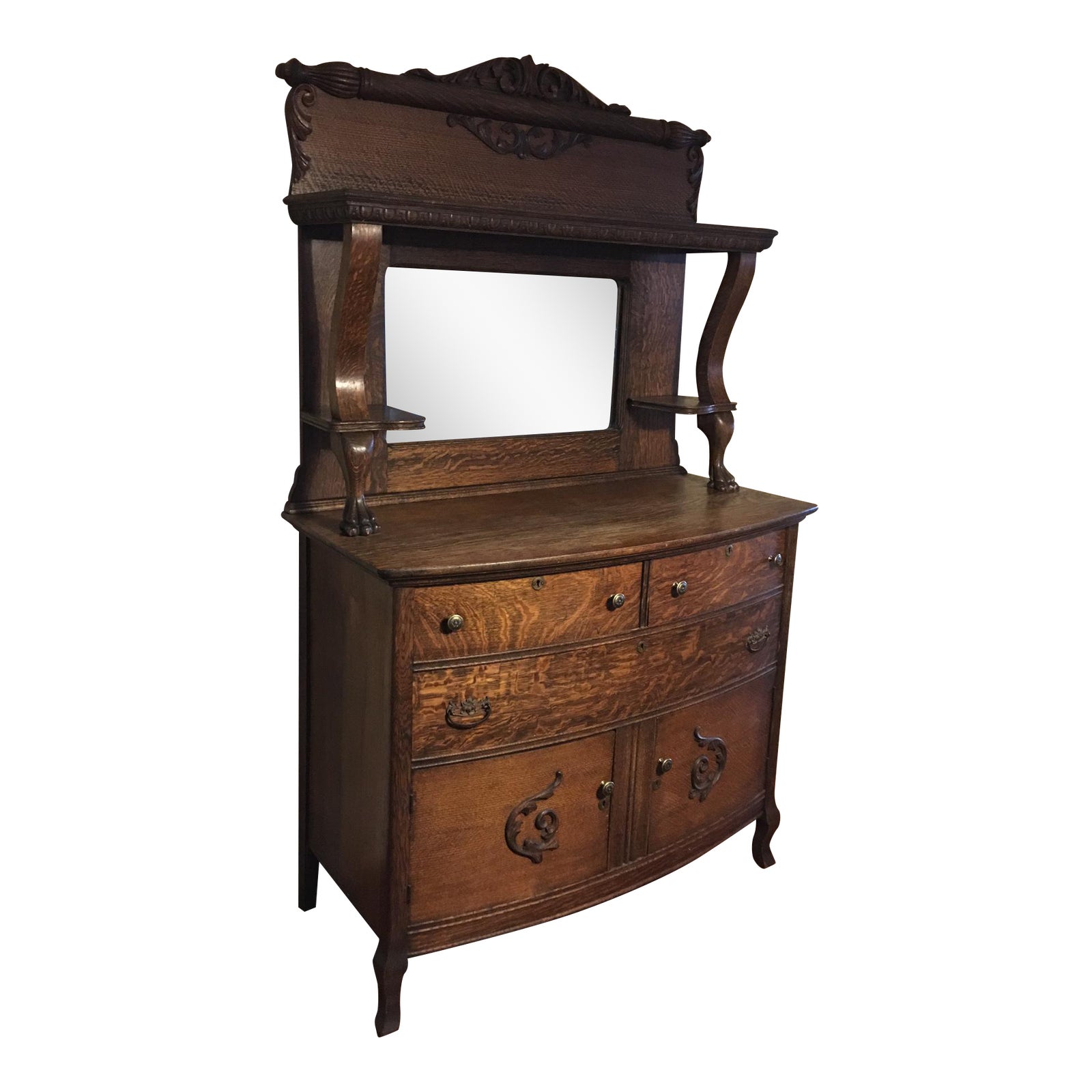 Antique Tiger Oak Sideboard & Mirrored Hutch Chairish