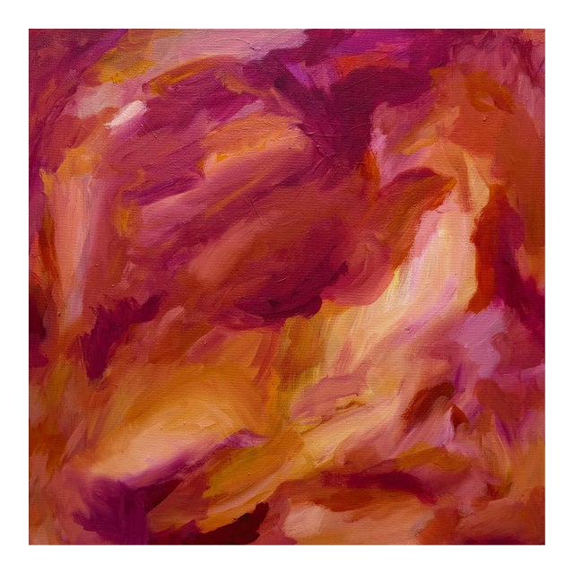 Modern Abstract Painting in Pink and Ochre Tones – Contemporary Expressionist Wall Art For Sale